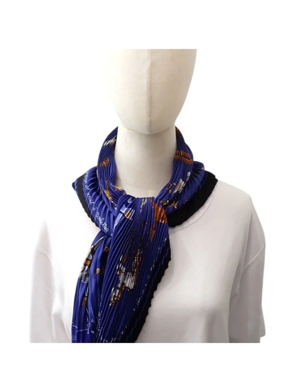 Hermes Carre 90 Pleats Blue Rocking Horse Scarf Silk Included